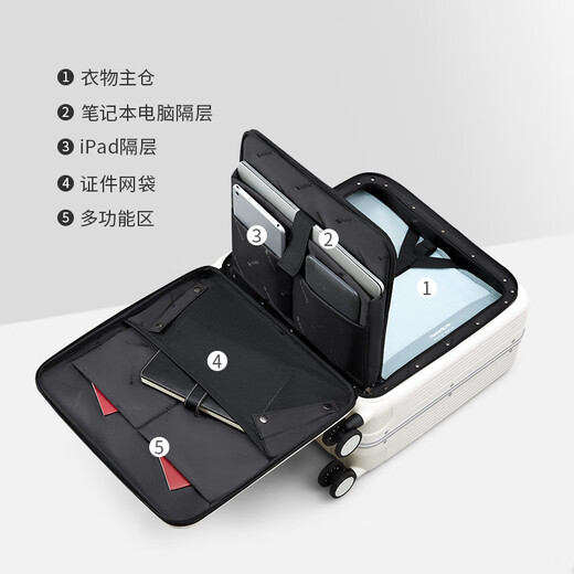 Hanke front side open cover suitcase for women 20-inch small 18 business aluminum frame trolley case lightweight boarding suitcase smoke white-full open cover[9859] 18-inch_mounting case horizontal version can be installed with 15.6-inch computer_