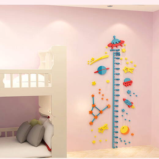 Dibujos animados 3D niños tridimensionales que miden altura acrílica pegatina de pared de pared diseño de habitación de la habitación decoración del dormitorio 3879 altura de conejo y calcomanía + color de piel + rosa grande