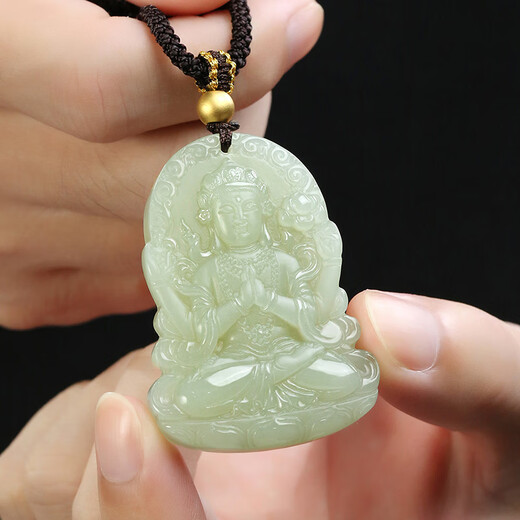 Phoenix Jewelry Hotan Jade Tara Guanyin Pendant Men's Gold Beads Natural Jade Necklace Practical Birthday Gift