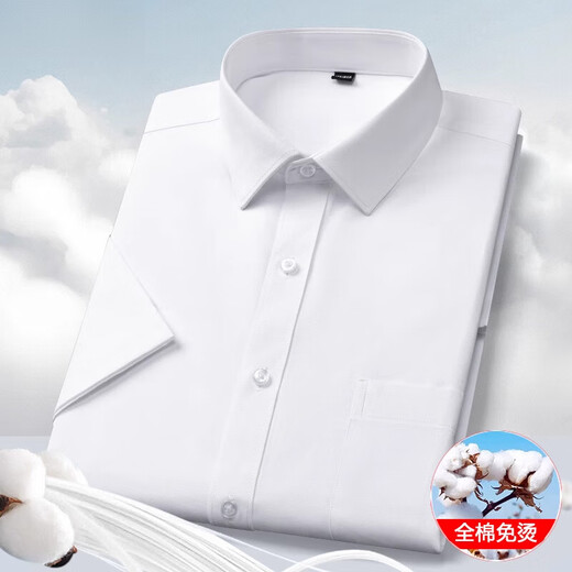 报喜鸟（SAINT ANGELO）短袖衬衫男士夏季新款中年商务休闲职业正装衬衣纯色百搭上衣 DX6630  蓝十字格纹 M 39【120-130斤穿】