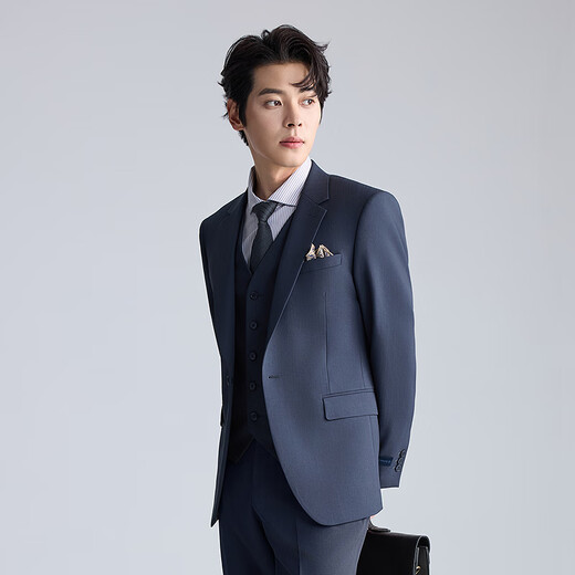 LiLang Youth Business Men's Double Stretch Suit Suit Men's Solid Color Stretch Easy Care Three-piece Suit Dark Blue (A5QXF101SA) 175A