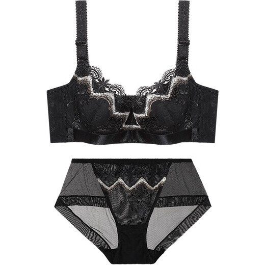 Xia Wa.zhi.Show Unterwäsche Set. Weibliche sexy bra seitenvereinbarete komfortable verstellbare BH-Unterwäsche für Frauen schwarz m 75a mit L_Thick Cup_3.5c