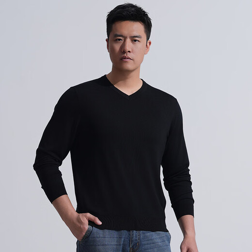 Longya Yinzhi Yunrong Merino wool round neck/V neck/half turtleneck sweater autumn and winter men's casual top, dark gray (round neck) M 175/96A