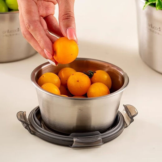 Qinkai Food Grade 316 Stainless Steel Round Lard Basin with Cover Multi-Specifications Sealed and Leakproof Household Fresh Box Lunch Box 316 Stainless Steel Lard Basin 600ML with Dustproof Cover
