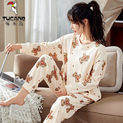 Tucano; Pyjamas de pics pour femmes au printemps et en automne coton pur coréen à manches longues de grande taille de grande taille pour les vêtements d'été, d'automne et d'hiver peut être porté à l'extérieur de GXT9928 m (75-95jin recommandé [Jin est égal à 0,5 kg]))