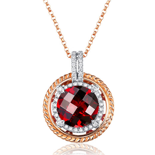 HEEKAIYI red gemstone necklace for women pigeon blood 18K diamond pendant Chinese Valentine's Day birthday gift for wife and girlfriend Selected red garnet 18K gold necklace