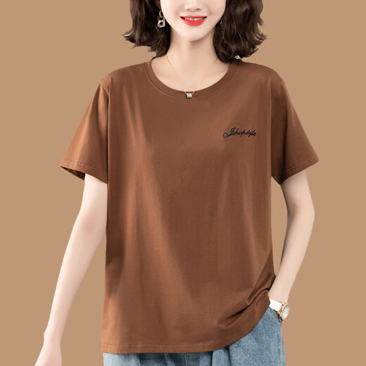Camiseta de algodón Mother Pure de mediana edad de Gioio para mujeres Sweet Sweet Swein Swein Sweet de manga corta de manga corta de manga de verano