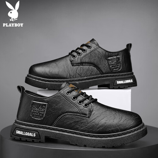 Playboy (PLAYBOY) leather shoes for men 2025 autumn and winter formal shoes business casual shoes workplace lace-up wedding leather shoes and boots black 41