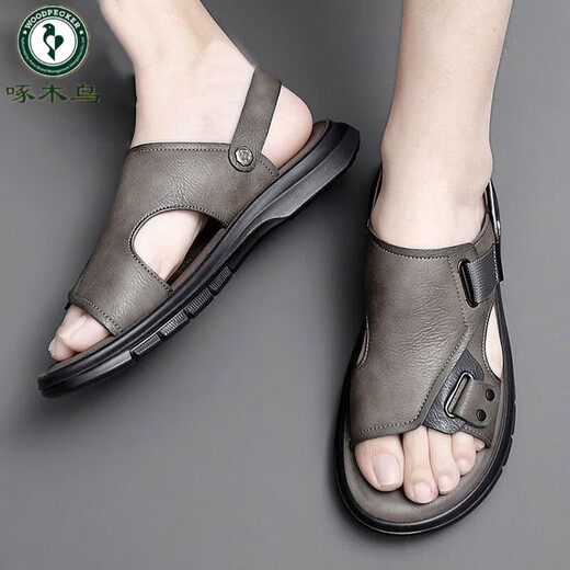 Peíaca Summer Summer Sandalias para hombres NUEVOS CUERO genuino cómodo de la playa anti-slip sandalias de suela suave de la suela suave 9923 38