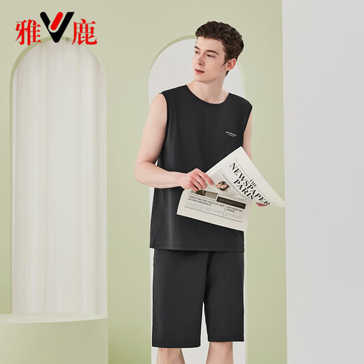 雅鹿兰精莫代尔棉睡衣男士夏季背心短裤套装凉感男士睡衣家居服可外穿 岩灰色BXM679B L