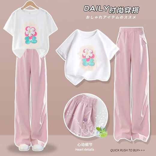 G.duck女童网红炸街短袖套装夏季2025新款儿童休闲女童韩版两件套 9902+6664 【套装】 130