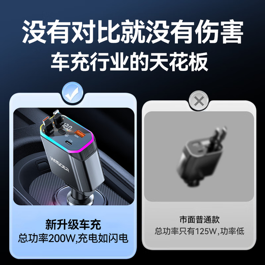 智国者车载充电器带线200W超级快充插头一拖三一拖二快速多功能点烟转换器伸缩汽货车适用苹果16小米华为
