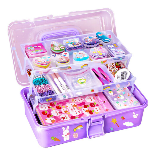 Shantou Lincun Guka Sticker Juego para niñas Manual de papelería para niños Guka Manual Juego de material de bricolaje hecho a mano Packle Galme Glue 826 Piezas [Caja de giro de Kulomi Purple de tres capas]