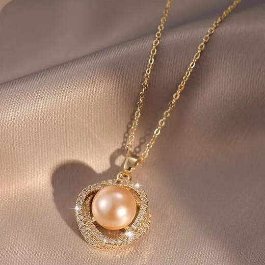 Pearl necklace micro-studded with diamonds bird's nest natural fresh water light luxury niche design pendant lock picture color