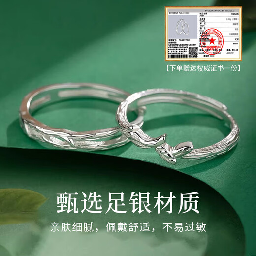 Chinese Jewelry Pure Silver Couple Ring with Branches for Men and Women, Proposal and Confession Anniversary, Birthday Gift for Girlfriend
