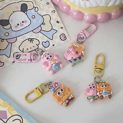 [SpongeBob SquarePants Patrick Star] Cartoon Cute Best Friend Keychain Couple Girl Pendant School Bag Accessories Gift SpongeBob SquarePants Random Pack