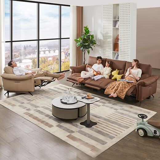 Zhihuashi [offline store style] Zhihuashi first class Italian minimalist leather electric function 0 wall sofa 13010 Four seats and four electric - white [12157 one table and four chairs] Delayed delivery (see customer service for details)
