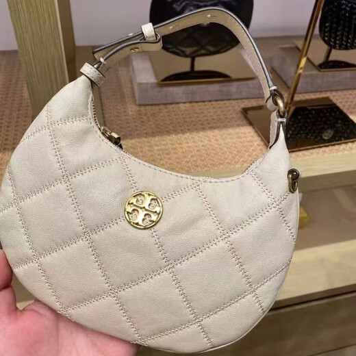 Tory Burch TB-Willa Double T Letter Logo Logo Crescent Bag Underarm Bag Shoulder Bag New Year’s Day Gift for Girlfriend White 149671-724