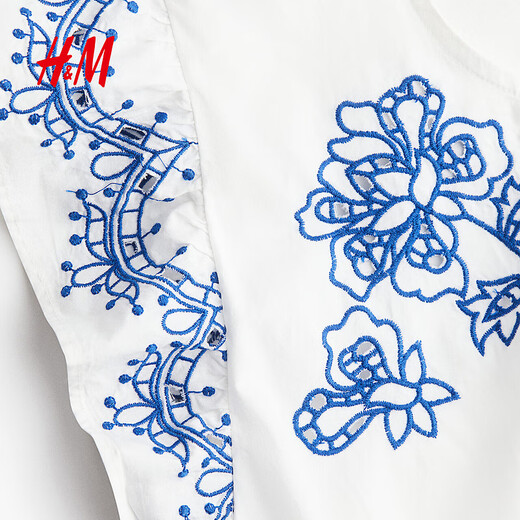 H/M Jumpsuos femeninos 2025 Autumn Nuevo viajero bordado bordado de la cintura redonda de temperamento que abraza el temperamento 1291739 Patrón blanco/azul XXS 150/76 XXS