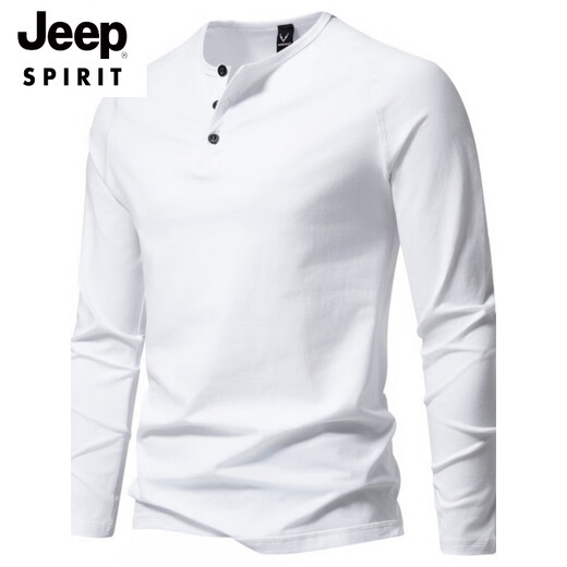 JEEP SPIRIT brand autumn men's pure cotton Henry collar long-sleeved T-shirt youth European and American simple stretch solid color versatile bottoming shirt Navy XL (125Jin Jin is equal to 0.5kg -140Jin Jin is equal to 0.5kg)