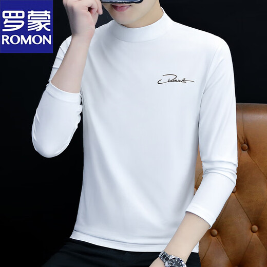 罗蒙（ROMON）男士打底衫纯棉秋冬加厚莫代尔半高领长袖t恤上衣服内搭中领秋衣 C6187黑色 M