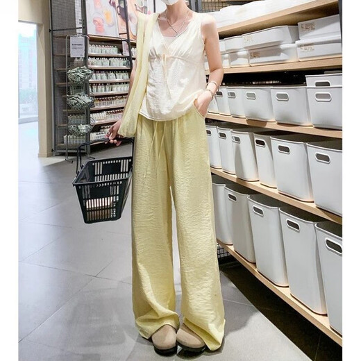
Cotton-made cotton and linen wide-leg pants for women for summer thin ice silk lazy style casual pants high waist loose slim straight walk pants white [regular style] high quality L 100-115Jin [Jin equals 0.5 kg]