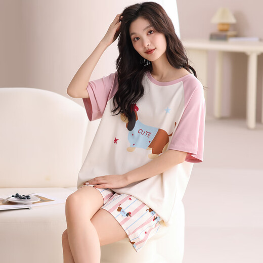 Langsha pareja pijama para mujeres en verano algodón puro 2025 nuevos pantalones cortos de manga corta para hombres, dibujos animados puede usar traje de ropa para el hogar afuera 844 mujeres m
