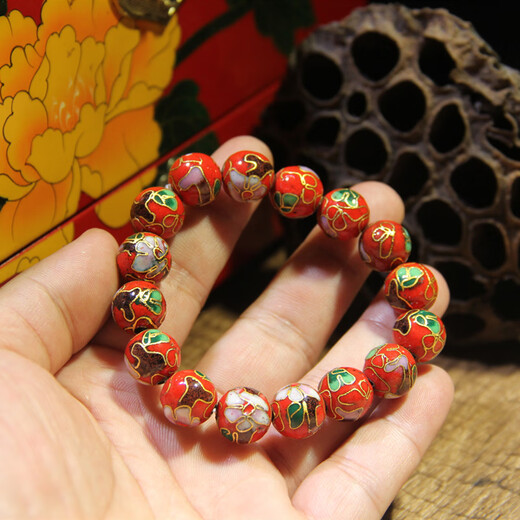 Mu Huanshun Beijing cloisonné polished bracelet bracelet copper tire cloisonné enamel old goods DIY jewelry collection gift beads diameter 1.2cm (yellow)