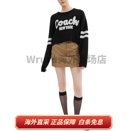 Coach (Coach) SS24 Logo bestickt mit dem runden Nackenpullover kurzer langärmeliger Pullover für Frauen schwarz schwarz m