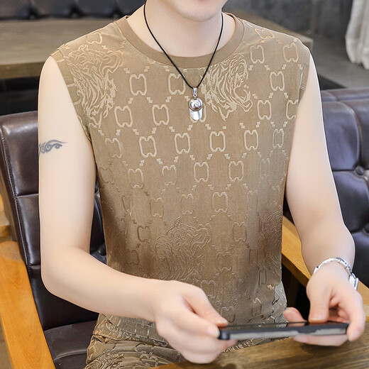 Sieben Wölfe 2025 Sommer Neue Männer High-End Ice Seide Jacquard Weste plus Fett Plus-Größe Schnelltrocknungsmarkierter ärmelloser T-Shirt [Single Top] Q6629 Gray M 90-115jin [Jin gleich 0,5 kg]