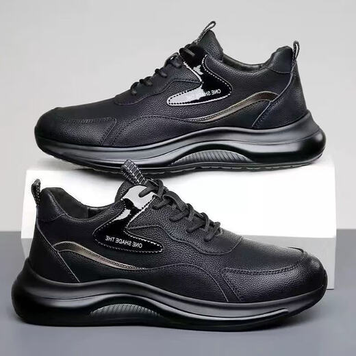 2025 autumn and winter single cotton casual sports soft sole business soft leather waterproof versatile trendy lightweight running shoes for men 5812-black cotton 42