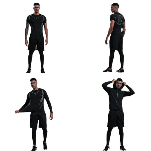 ZIPJBX Deportes para hombres de manga de manga de manga de manga de manga rápida Top Camiseta alta elástica de sudor elástica Traje de fitness con traje de baloncesto 6319 CONTINACIÓN CORTA + 829 pantalones cortos negros S (referencia: 90-100Jin [Jin equivale a 0.5 kg])