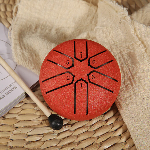 3-inch 6-tone mini ethereal drum percussion steel tongue drum children's portable musical instrument pocket drum toy snare drum wholesale 3-inch red (drum hammer + sheet music)