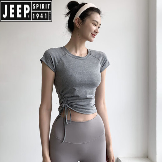 JEEP SPIRIT瑜伽服套装女夏季时尚感健身房运动衣普拉提训练两件套 粉色 M