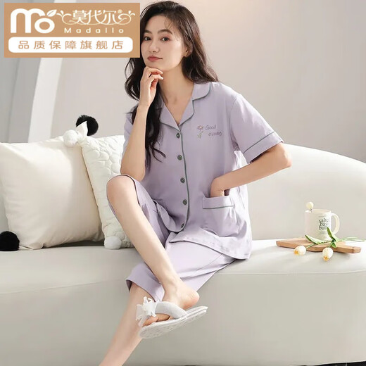莫代尔棉质睡衣女夏季短袖七分裤两件套装宽松大码可外穿家居服 NXF9896 3XL 【建议160-180斤】
