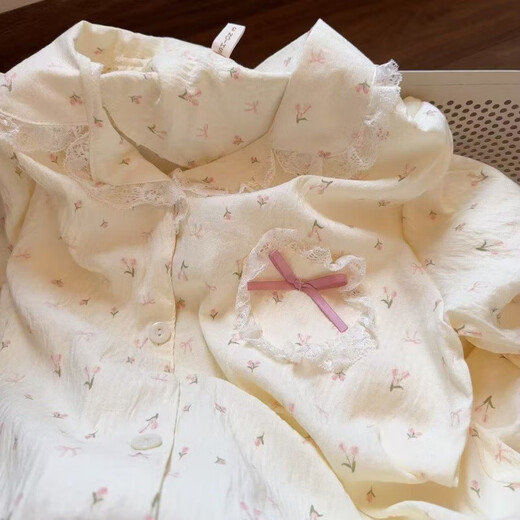 Kairuihu pijama para mujeres en primavera y otoño nuevo yunduo algodón delgado lindo cárdigan de encaje pantalones de manga larga Juego de ropa para el verano 6627 estrella y luna lunes de polka-yuntu algodón pantalones de manga larga M (80-95Jin [Jin equivale a 0.5 kg])