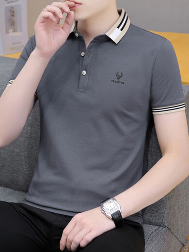 Hailan Summer Herren-Kurzärmler-Lapel Polo-Hemd Jugend lässig halbärmelig gedrucktes T-Shirt Herrenkragen Top dünne schwarze qy679 xl