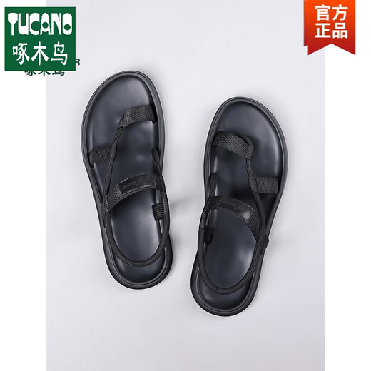 Woodpecker Sandals for men in summer 2025 new style of personalized fashion versatile beach shoes soft sole anti-odor trendy internet celebrity sandals black 9866 38