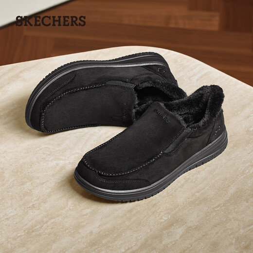 SKECHERS flash shoes for men 2025 new autumn velvet warm casual walking shoes one-leg loafers 205606