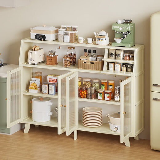 竹艺佳（ZHUYIJIA）餐边柜家用客厅储物柜厨房碗柜茶水柜靠墙酒柜置物多功能储物柜 三门带抽 奶白色