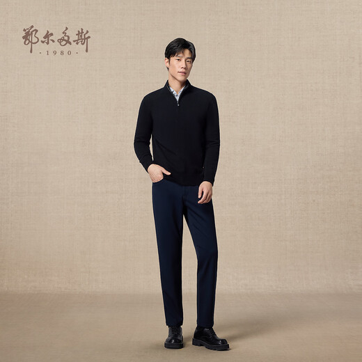 Ordos 1980 Autumn and Winter pure cashmere half turtleneck simple top men's slim cashmere sweater pure black-25 L 175/96A