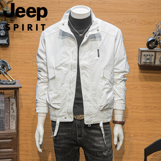 JEEP SPIRIT工装外套男潮牌休闲春秋季2025新款韩版潮流男装简约立领修身夹克 黑色【春秋款】 M 90-110斤