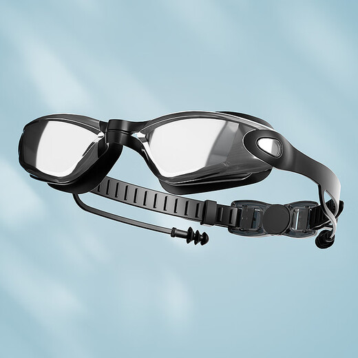 Shimeijia swimming goggles for men and women, anti-fog high-definition large-frame swimming goggles, fashionable electroplated adult swimming goggles, universal one-piece earplugs, 8016D cool black coating