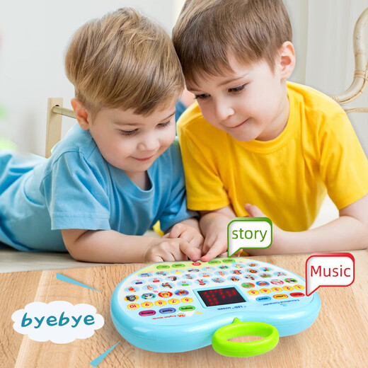 
Shantoulin Village Cross-border Children's LED Screen in English Apple Learning Tablet Large Capacity Point Reading Early Education Story Machine Toys LED Screen Apple Learning Machine (light blue)
