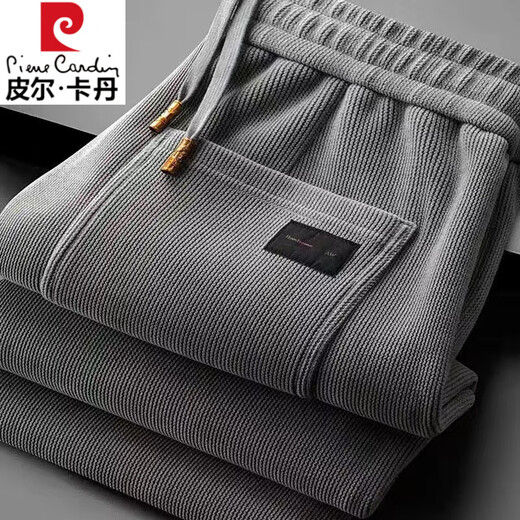 Pierre Cardin Chenille sweatpants men's 2025 autumn new casual pants straight-leg loose middle-aged corduroy dad pants men gray autumn style M recommended 90-110Jin Jin equals 0.5 kg