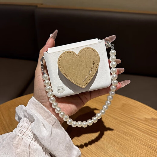 科沃奇适用华为Pura X手机壳新款皮质爱心支架铰链全包丝巾手提保护套purax典藏版折叠屏珍珠链防摔壳女 铰链全包白壳-爱心支架+珍珠手链 华为 Pura X