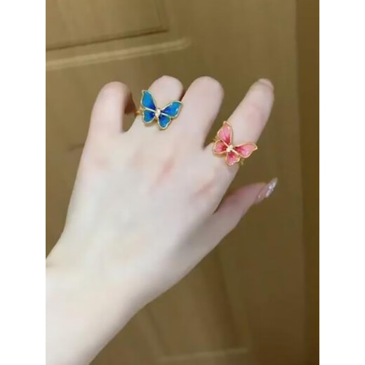 QUAMER ancient imitation enamel colorful butterfly ring for women inlaid with zircon ring as a birthday gift for girlfriend and wife blue butterfly ring-opening