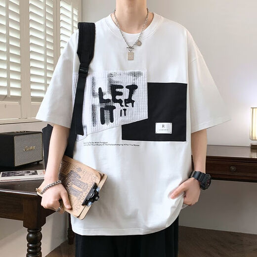 TTPMER SUMME Brand à tendance Couleur contrastée T-shirt à manches courtes T-shirt Men's Youth LoUt Style D693 [haute qualité] blanc M recommandé 90-105 Jin [Jin est égal à 0,5 kg]