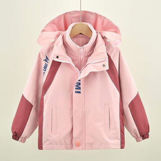 Duomi fairy tale girls' spring, autumn and winter new fashion children's detachable windbreaker plus velvet cartoon color matching three-in-one guarantee 160 purple