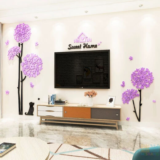 Kreativer Löwenzahn-Fernseher-Hintergrund Wandaufkleber Wohnzimmer Wanddekoration Schlafzimmer Raumlayout 3D dreidimensionaler Aufkleber Selbstklebend 3294b hellgrün klein